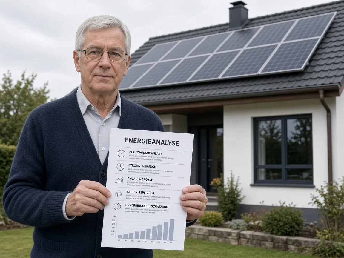 Hausbesitzer mit Energieanalyse für eine Photovoltaikanlage