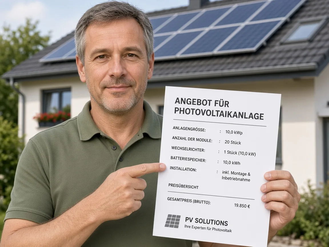 Hausbesitzer mit Angebot für eine Photovoltaikanlage