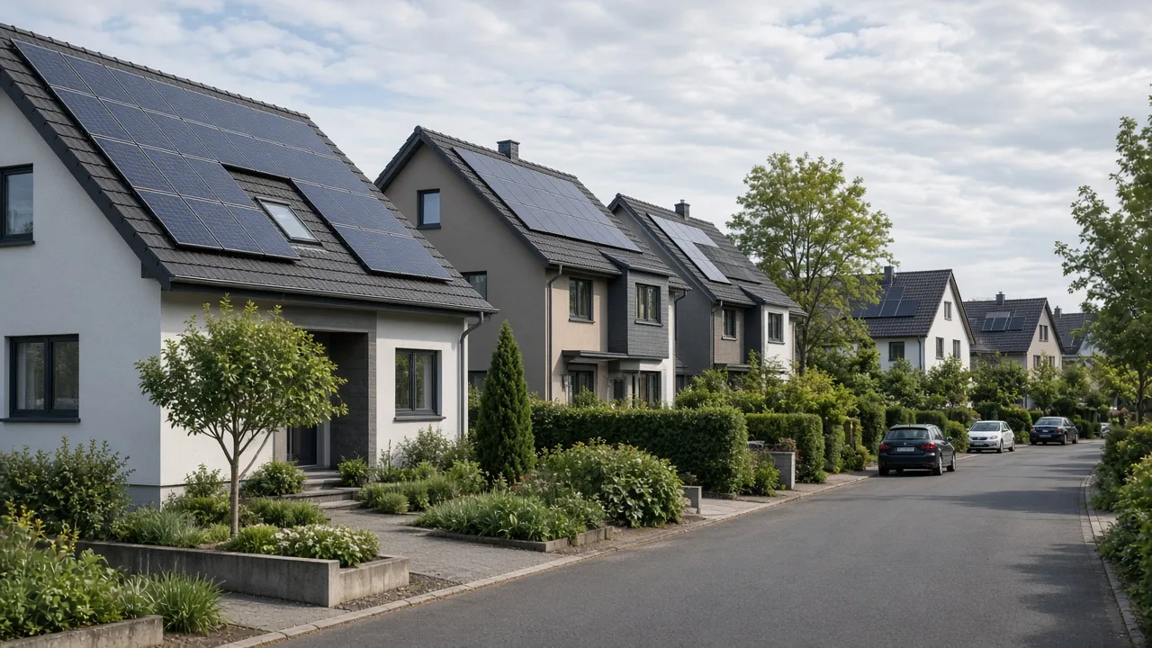 Photovoltaik in einem deutschen Wohngebiet